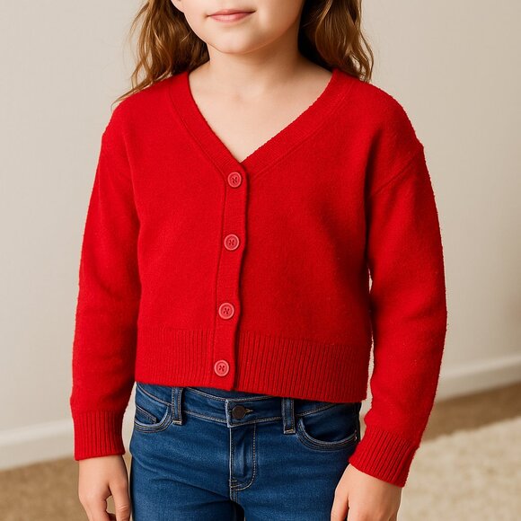 Art Class Sparkly Red Bouclé Cardigan Sweater Girls M (7/8) - Picture 1 of 5